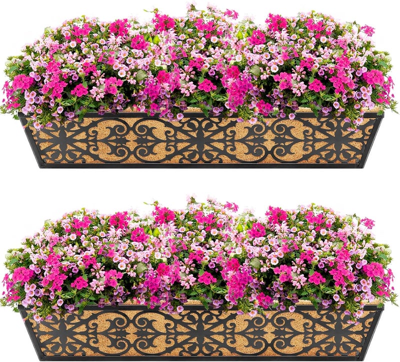 Karlliu 2 Pack 30 Inch Window Boxes Planters Railing Planter Box with Adjustable Brackets & Coco Liners Fabric Plant Grow Bags Deck Railing Planter Boxes Balcony Hanging Flower Box for Outdoor Plants - Image 1